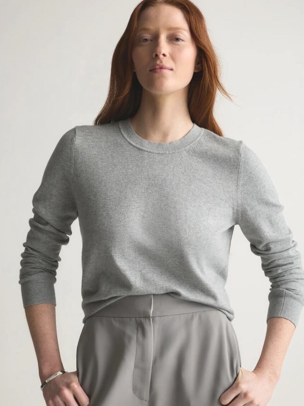 Quince Lightweight Cotton Cashmere Crew Sweater size Large in heather grey